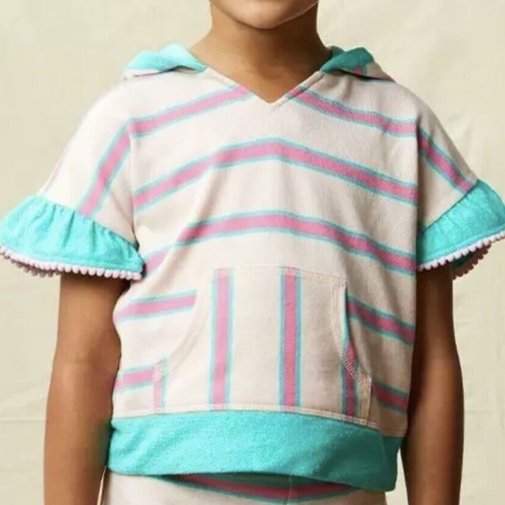 Matilda Jane Pink & Aqua Blue Striped Hooded Terry Cloth Pool Beach Top Size 10